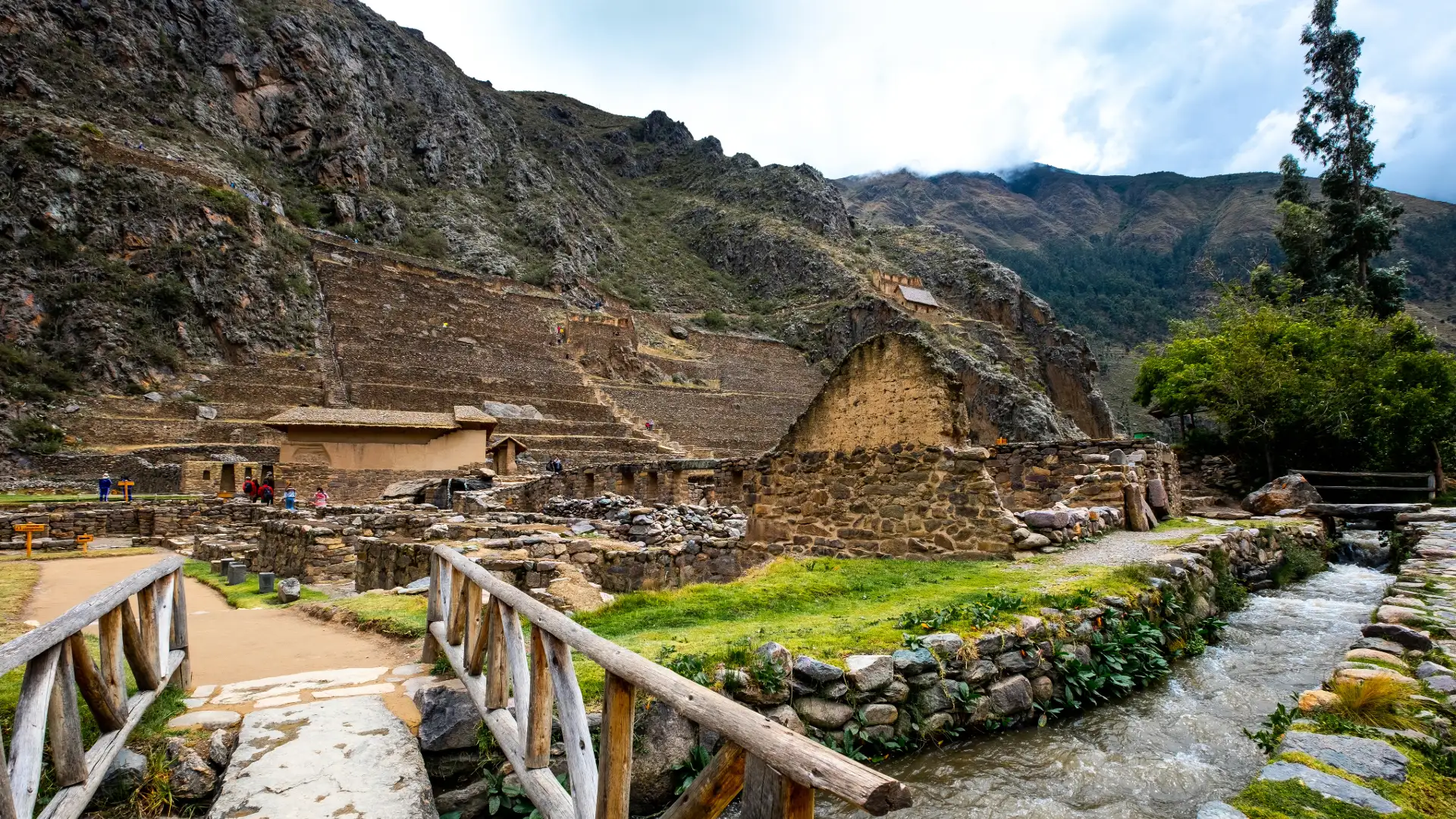 Travelers enjoying a Sacred Valley full day tour in Ollantaytambo, Peru